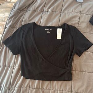 American Eagle Outfitters Black Wrap Crop Top